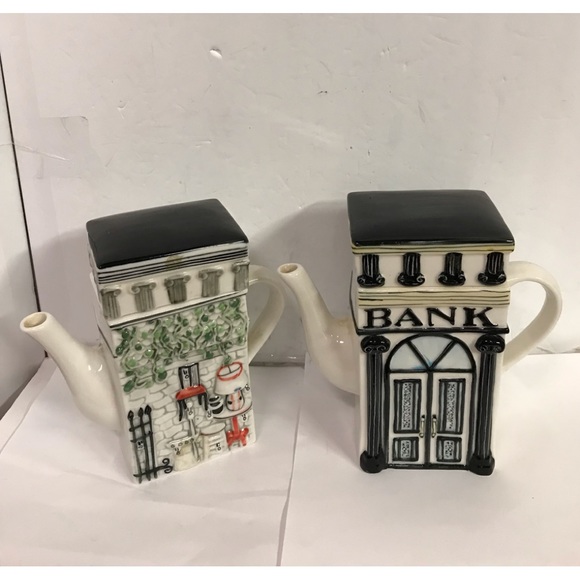 2 Vintage Square Teapots Hand painted porcelain Ceramic Heavy Glaze - Picture 1 of 9